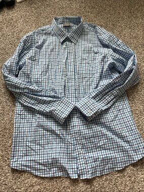 Men's Blue & White Windowpane Dress Shirt
